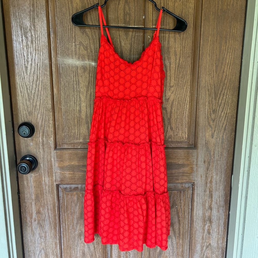 Red, lace tiered dress